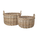 Natural round rattan baskets with handles