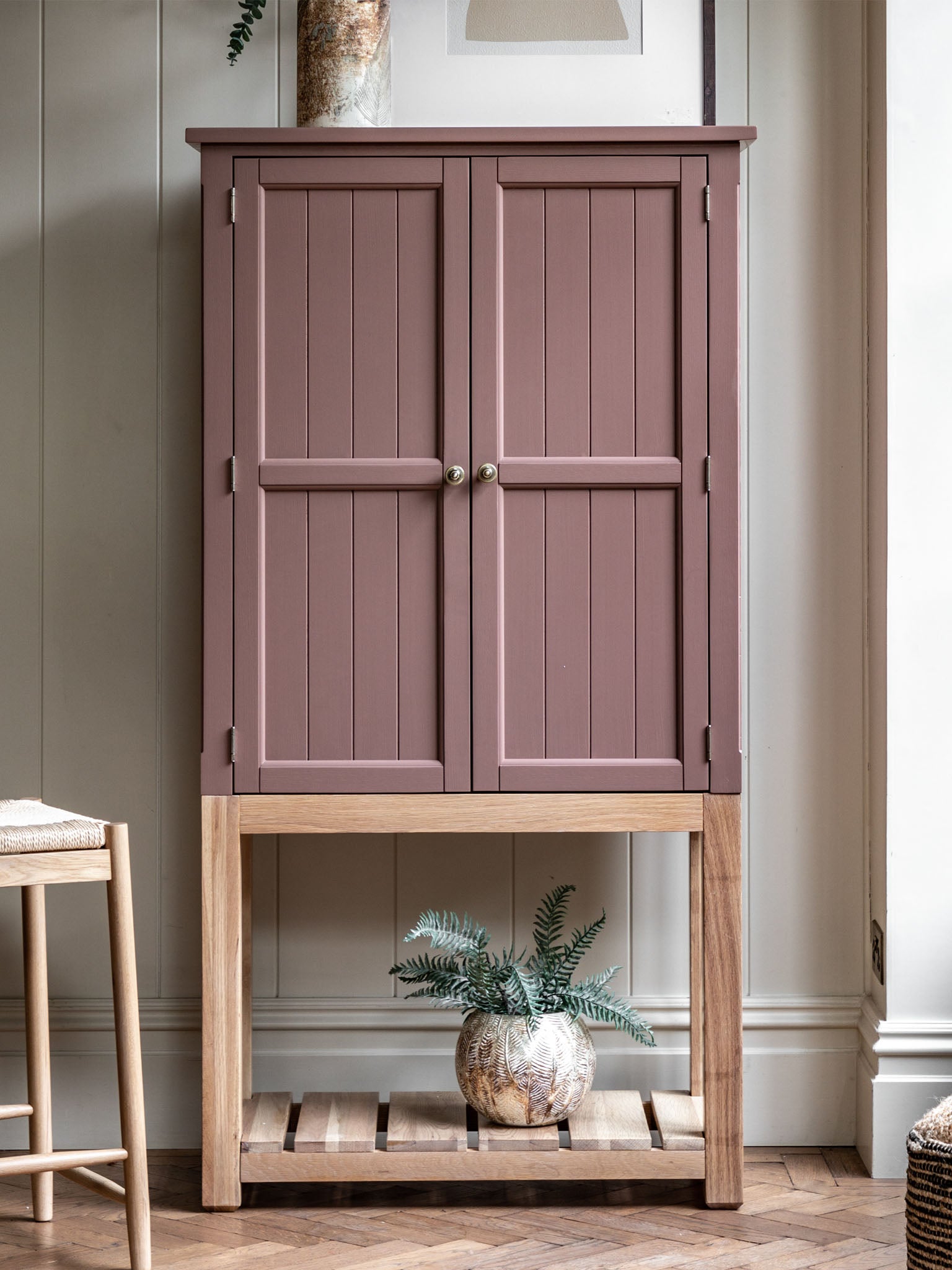 Farmhouse style Oak painted cabinet in clay