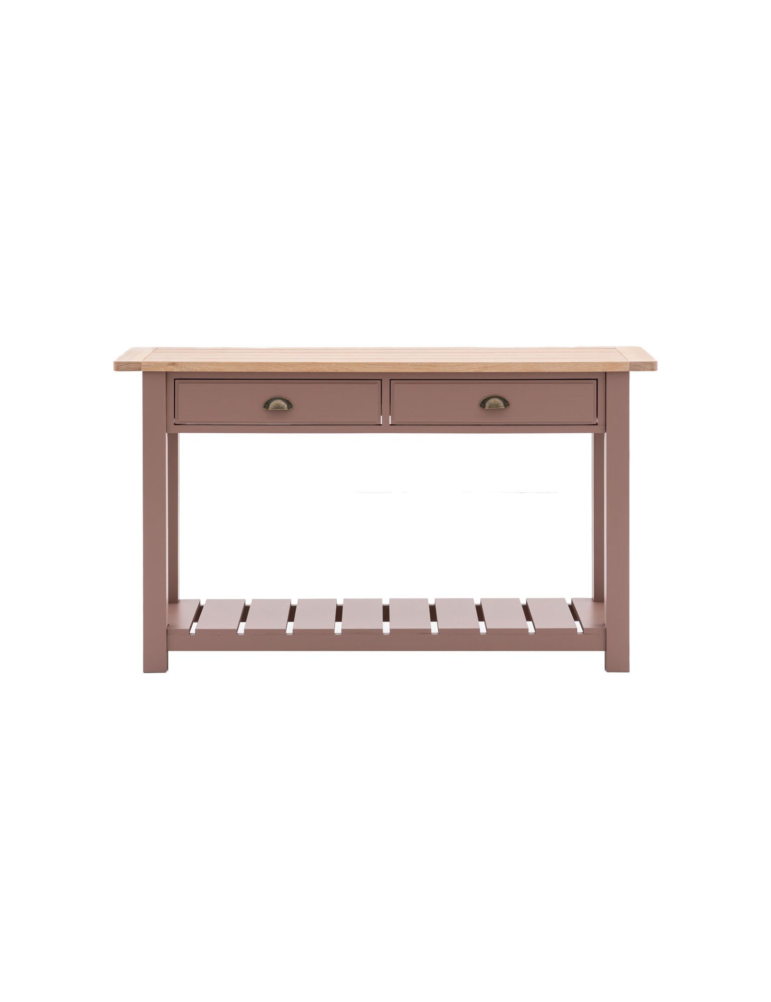 Farmhouse oak top console table painted in clay