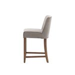 Grey linen bar stool with oak wooden legs