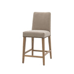 Oak leg, beige linen metal stud bar stool, pack of 2