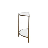 Bronze metal and glass half moon console table
