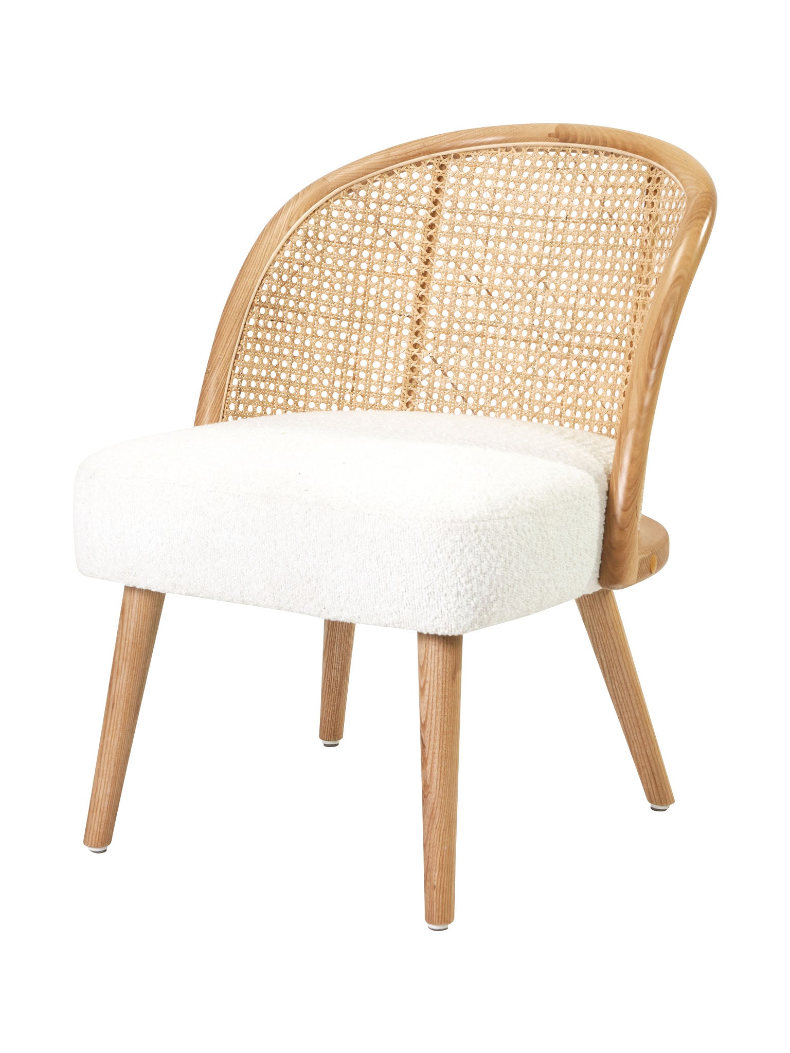 white boucle cane chair