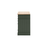 Farmhouse, oak top, 2 door cabinet, moss green