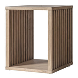 small wooden slatted side table 