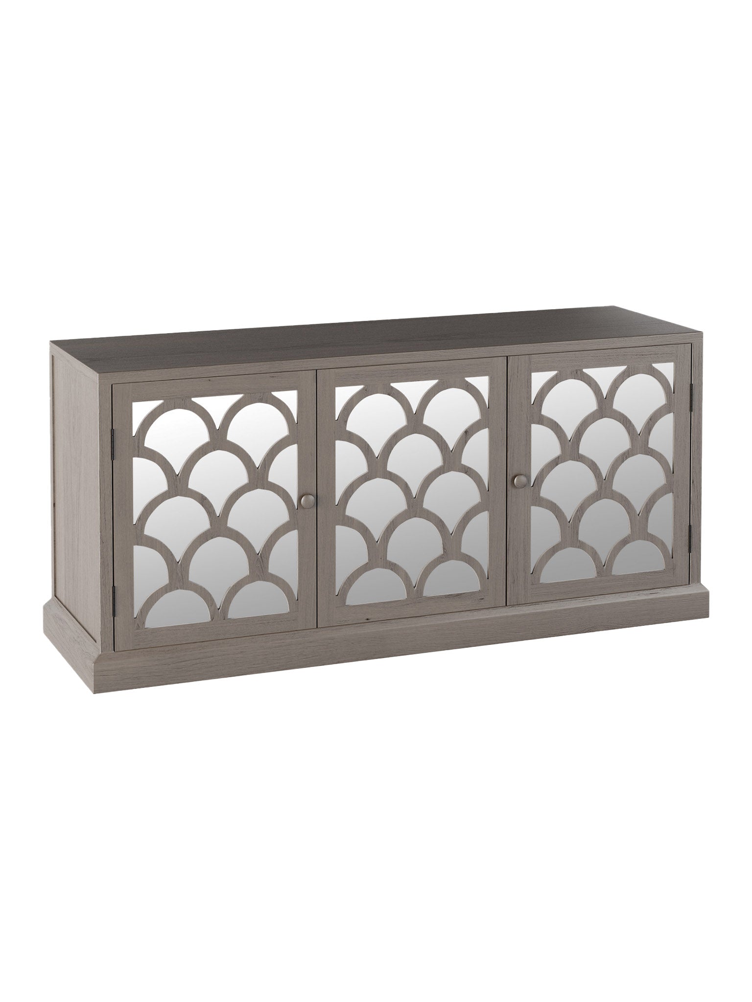Wooden oak 3 door sideboard with mirrored glass 