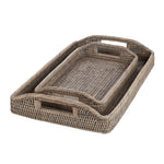 Grey Rattan Tray with handles