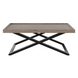Rectangular wooden coffee table with black metal legs