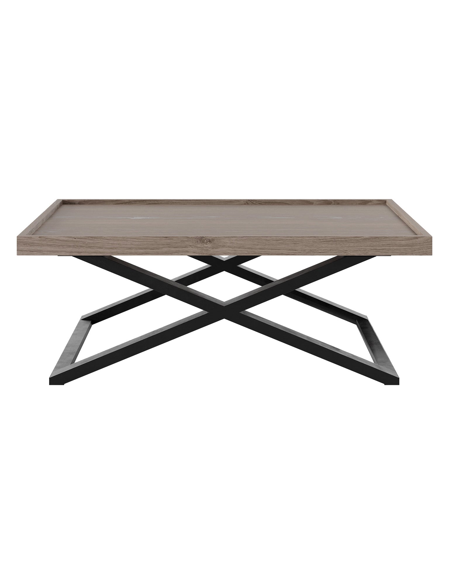 Rectangular wooden coffee table with black metal legs