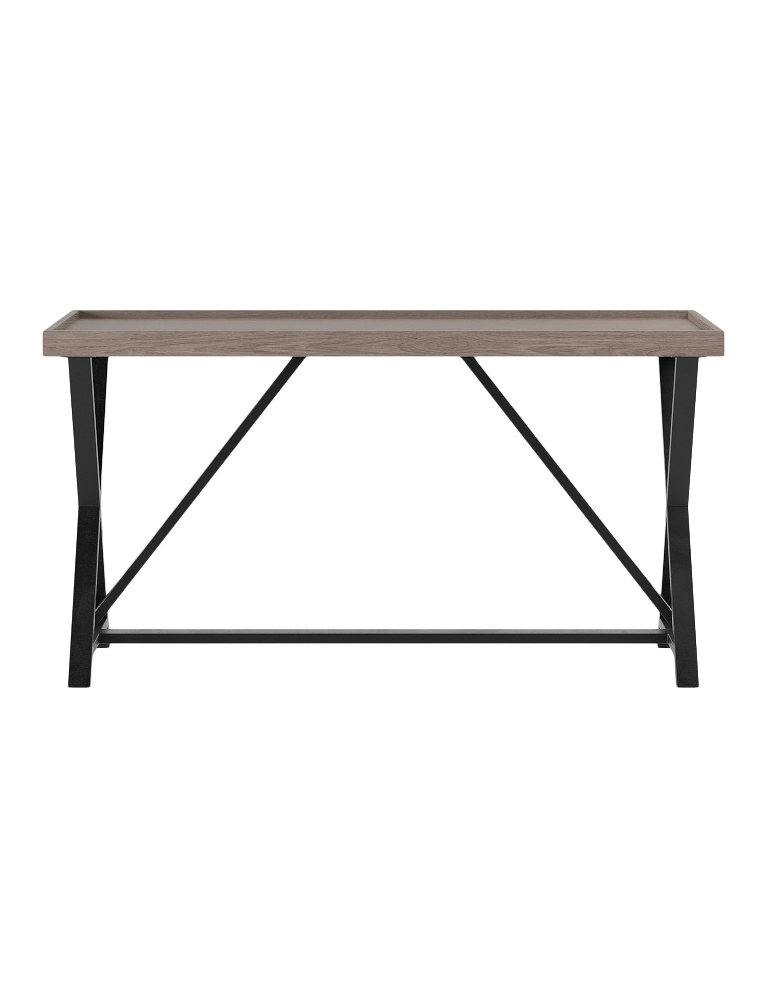 Wooden console table with black metal legs