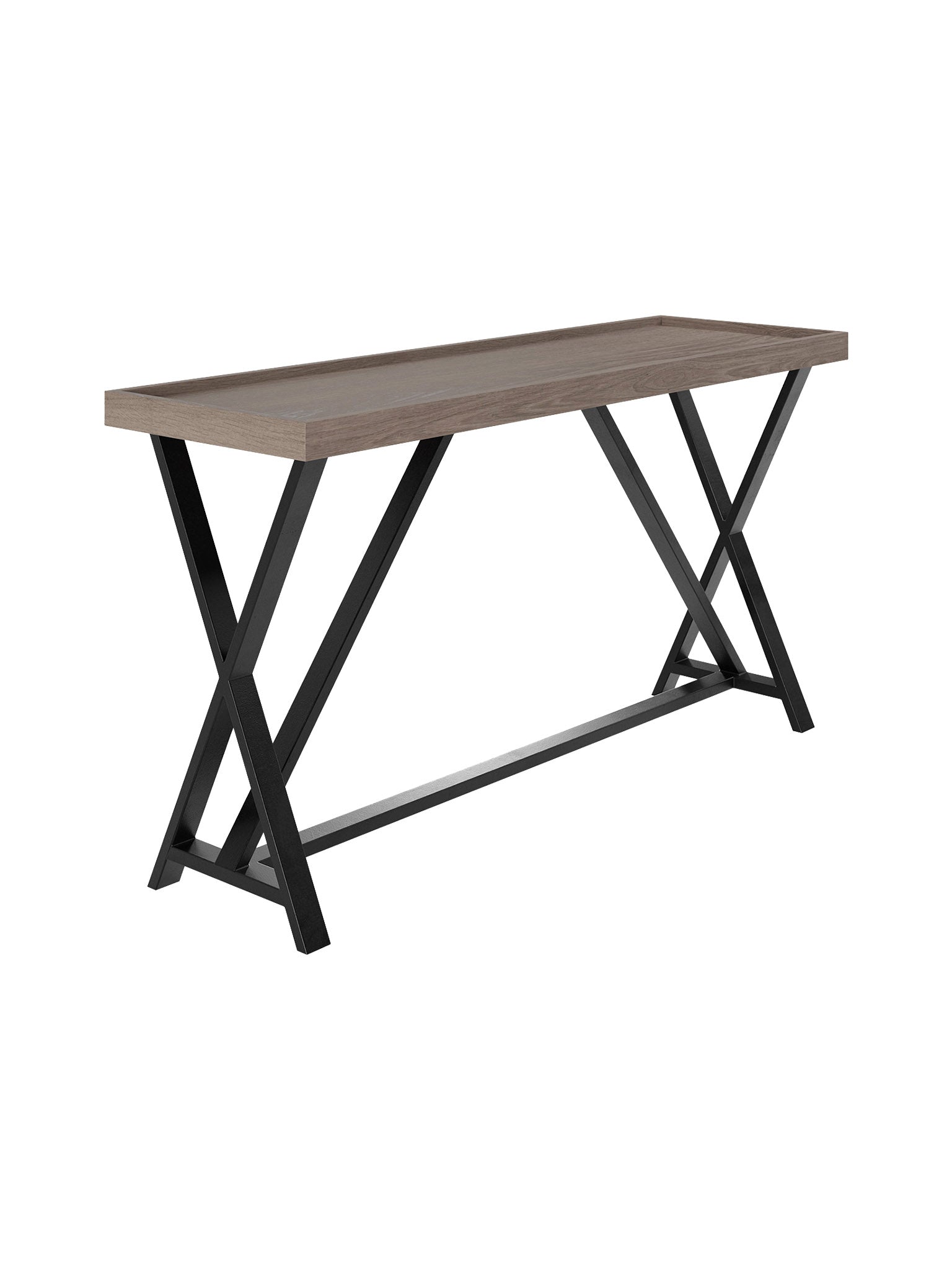 Wooden console table with black metal legs