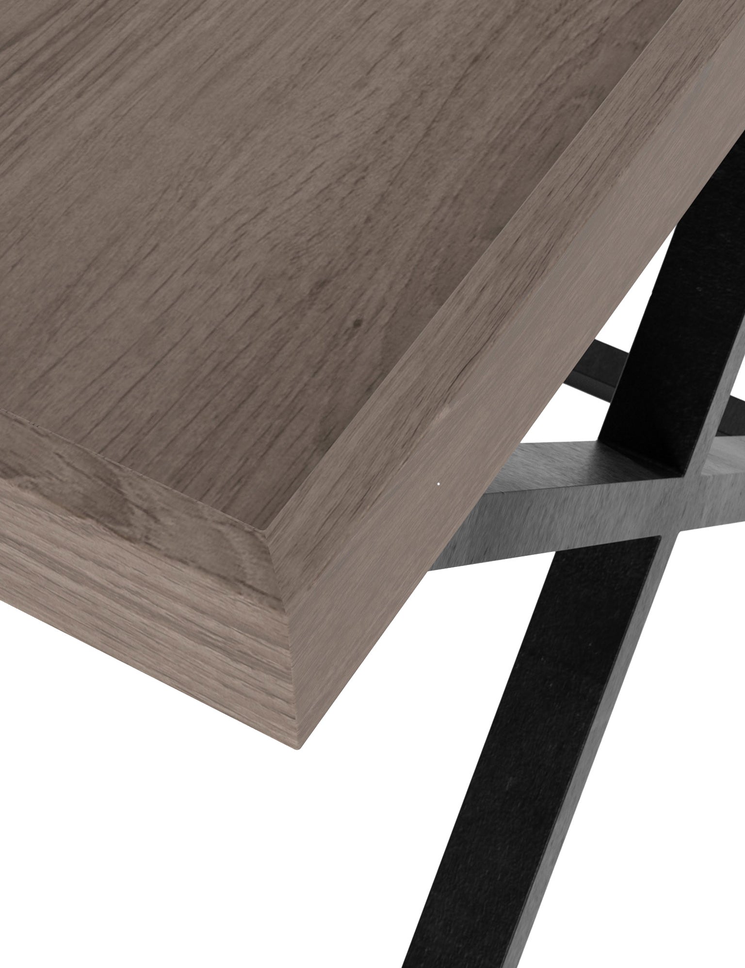 Wooden End table with black Metal crossed legs
