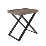 Wooden End table with black Metal crossed legs