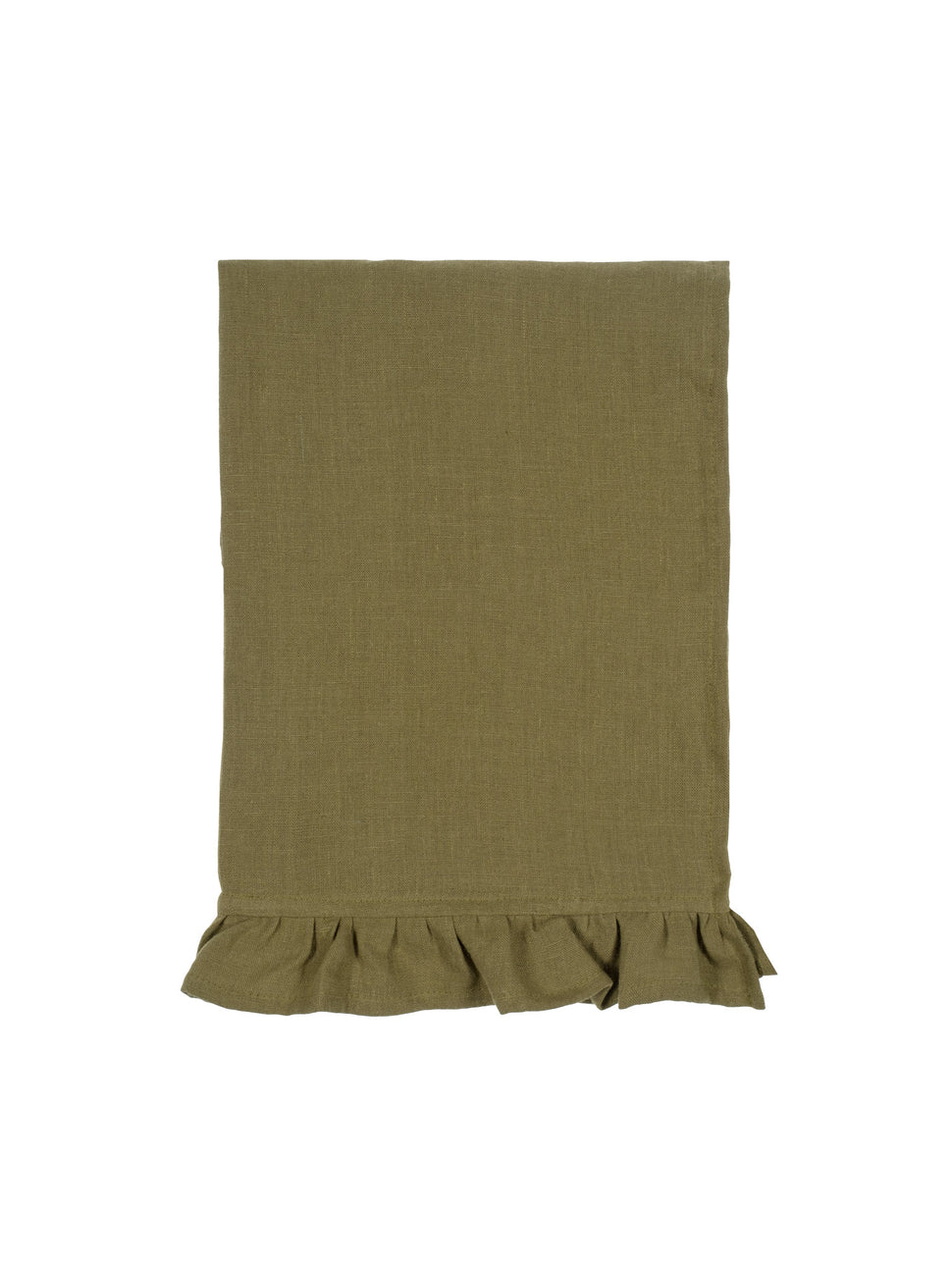 Ruffle Linen Tea Towel Olive Green