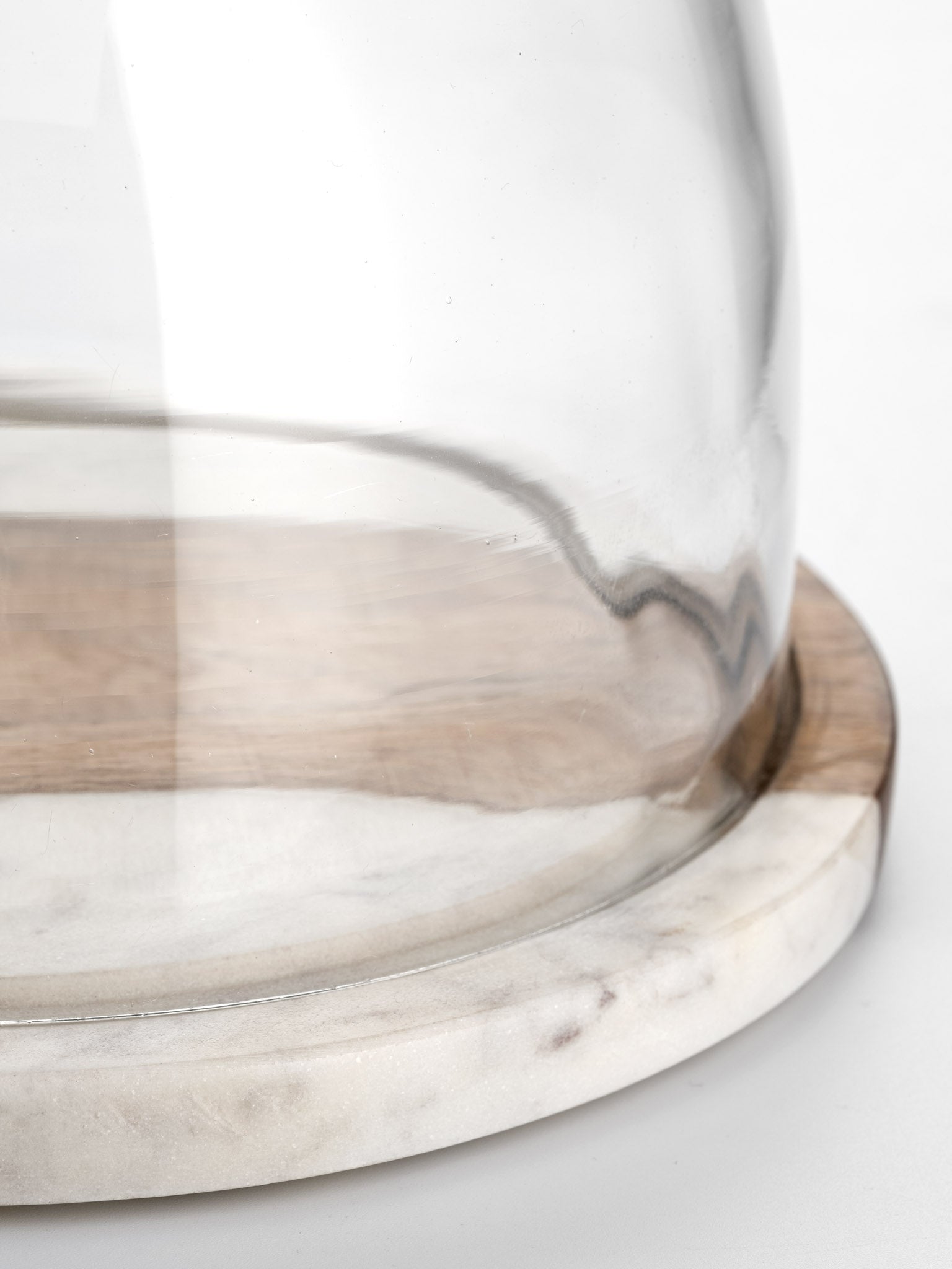 White Marble & Wood Glass Cloche