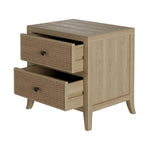 Oak and rattan laticed front 2 drawer bedside table