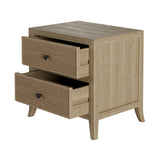 Oak and rattan laticed front 2 drawer bedside table