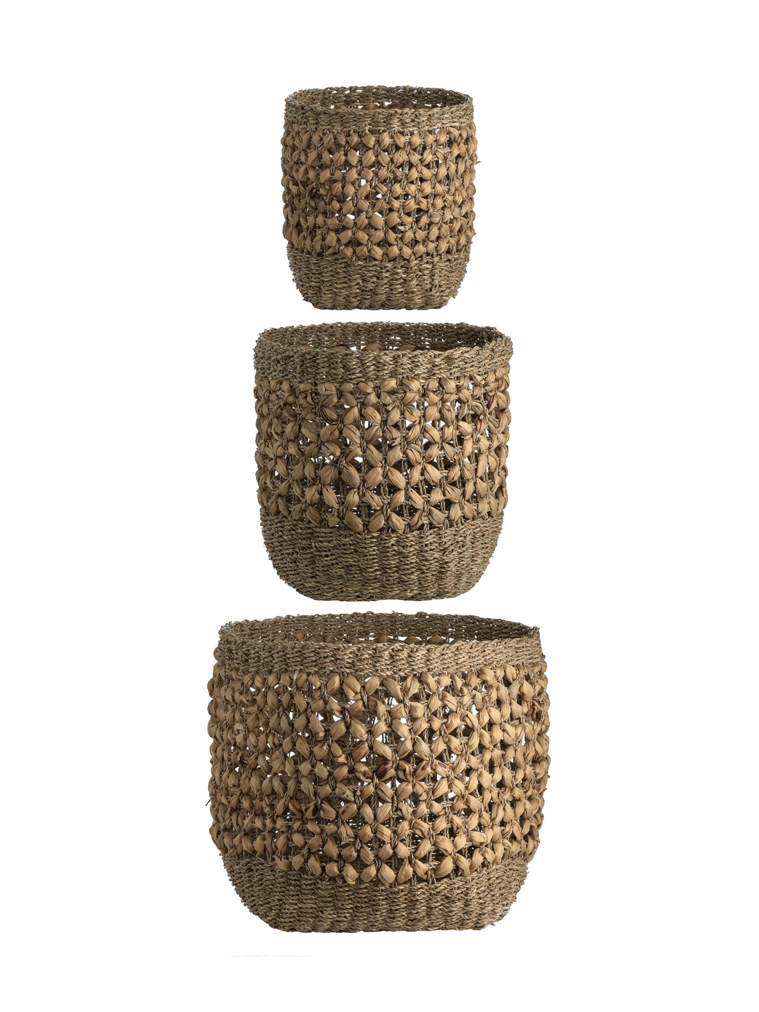 Woven Natural Seagrass and Water Hyacinth Baskets Set of 3
