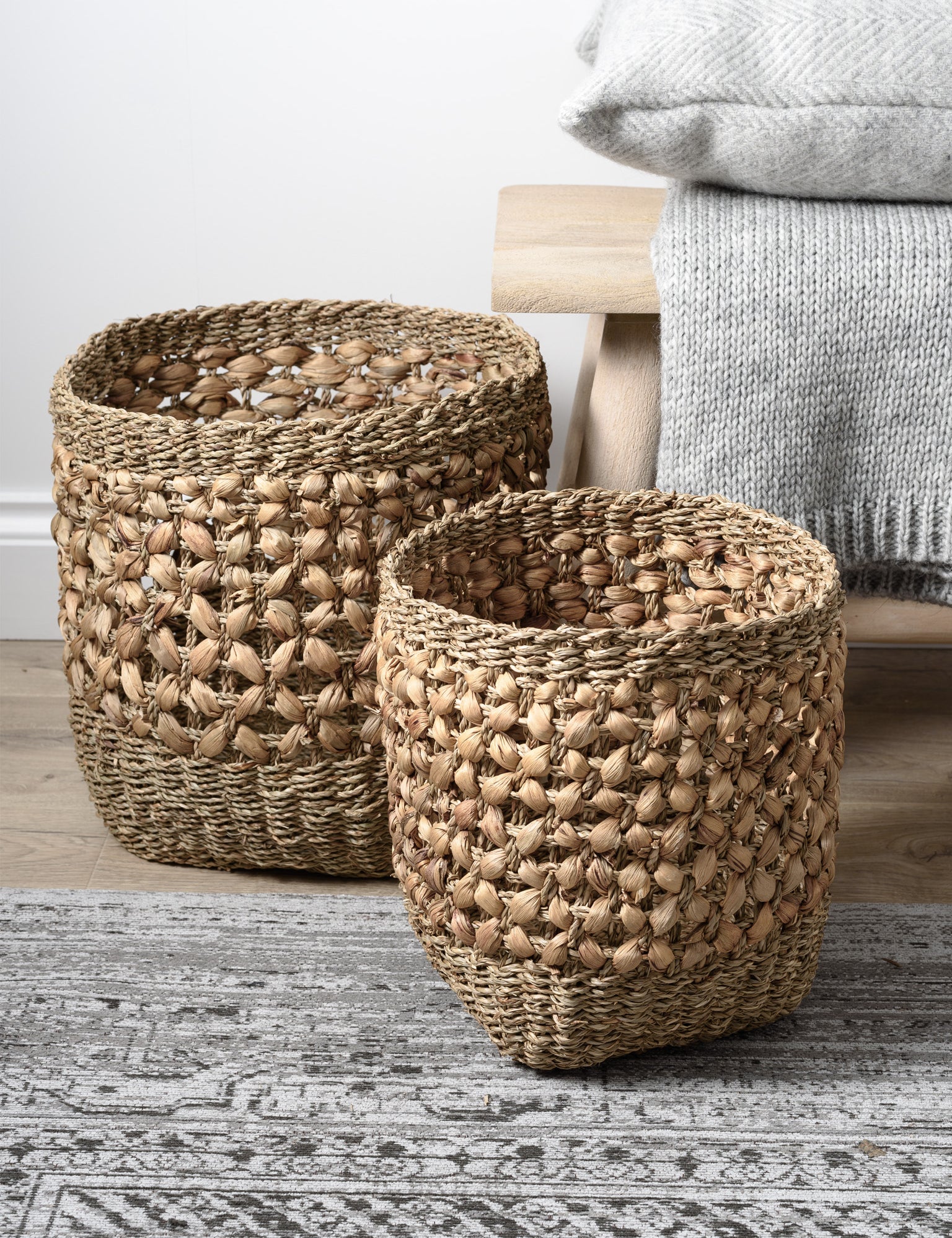 Woven Natural Seagrass and Water Hyacinth Baskets Set of 3